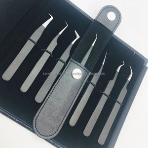 Pinces à cils en acier inoxydable noir pour extensions de cils, poignée diamant, pointe lisse à 90 degrés, antistatique avec pochette noire - Product Image 6