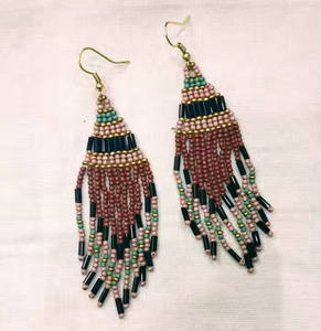 MD Handicrafts Pendientes de tuerca clásicos Diseño de cuentas de arroz con flecos Cuentas de vidrio Bordado de semillas-Moda colgante detallada para fiesta - Product Image 2