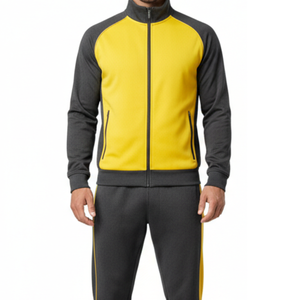 Ensemble de survêtement homme gris anthracite à capuche avec blocs jaunes, manches raglan, pour le sport et le jogging, personnalisable pour équipe - Nouvelle collection hiver - Product Image 4