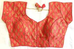 Blusa de seda banarasi, blusa con diseño abierto en la parte delantera, sin gancho en esta blusa, blusa con cuello redondo - Product Image 3