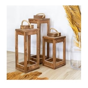 Unique Decorative Natural Wooden Christmas Candle Lantern with Iron Handle Modern Art Design for Home Balcony <b>Garden</b> <b>Hanging</b> - Product Image 2
