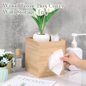 Caja de pañuelos de bambú de madera personalizable con bandeja de almacenamiento, soporte cuadrado para Baño, Dormitorio, oficina, mesa de cena, uso de boda - Product Image 4