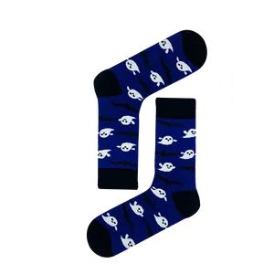 Chaussette Cadeau d'Halloween Bleue à Motif Multi-Fantômes, Logo Personnalisable Brodé, Tricotée, Haute Tige, Impression Numérique, pour l'Automne - Product Image 1