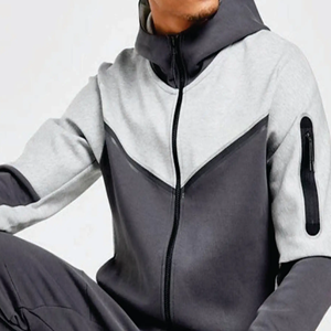 Survêtement en nylon patchwork personnalisé pour hommes Survêtement en polaire pour hommes de couleur blanche Full Zip Hoodie Joggers Sweatpants Sweat Suit - Product Image 4