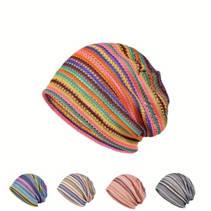 Unisex Wool Blend Crochet Lace Breathable Quick Dry Winter Slouchy Beanie Hat Adjustable Elastic Stretch Fit Thin Single-layer - Product Image 1