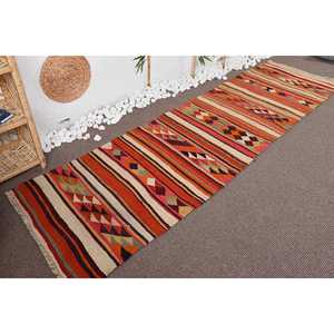 2.7x9.4 ft Turkish <b>Runner</b> <b>Rug</b>, Vintage Orange Camouflage <b>Rug</b> - Product Image 4