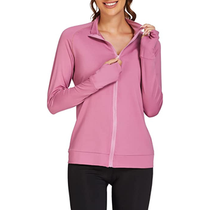 Chaqueta de entrenamiento personalizada de alta calidad para mujer, ropa deportiva activa con cremallera completa de manga larga para Yoga y correr, con agujeros para el pulgar - Product Image 1