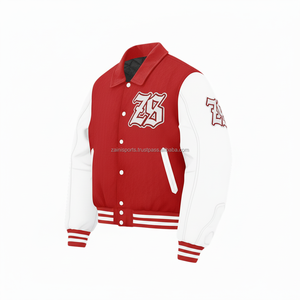 Veste universitaire en laine mélangée de qualité supérieure 420 GSM manches en cuir souple rouge blanc Logo personnalisé veste universitaire en chenille pour hommes - Product Image 4