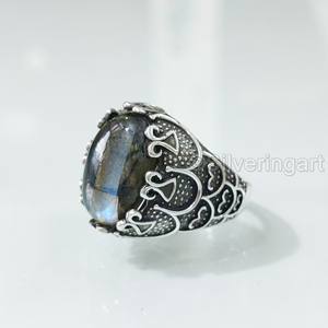 Mayorista Anillo para hombre Natural AAA Fuego azul Labradorita Piedra preciosa Anillo de piedra natal Joyería oriental otomana Anillo de plata esterlina 925 - Product Image 2