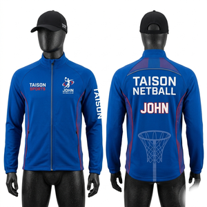 เสื้อแจ็คเก็ตฝึกซ้อมเน็ตบอล โพลีเอสเตอร์อินเตอร์ล็อค พรีเมียม 300 GSM สีแดงดำ ดีไซน์แผงสี  พร้อมสกรีนโลโก้ตามสั่ง - Product Image 5