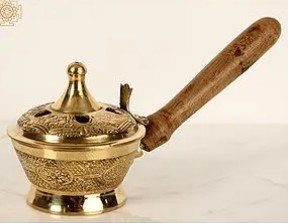 Porte-encens en laiton massif avec manche en bois Brûleur d'encens en métal pour la maison et l'utilisation décorative religieuse Brûleur d'encens en laiton - Product Image 6
