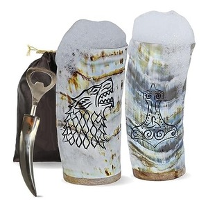 Vidrio de cuerno de buey para beber negro natural grabado en blanco más vendido por Javed Handicraft DE LA India - Product Image 5