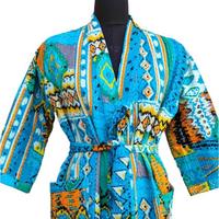 Kimono New Kantha Print Manches complètes Respirant Conception réversible douce avec ceinture Vêtements de nuit pour femmes