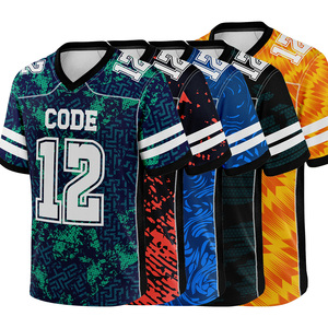 Maillot de football américain de qualité supérieure sur mesure, vêtements de sport respirants en maille de polyester à manches courtes, ensembles grande taille pour adultes - Product Image 1