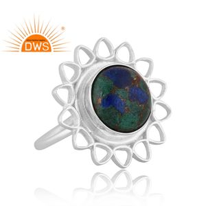 Meilleure vente bague en argent sterling fin naturel Mojave cuivre azurite malachite pierre précieuse conception florale fabrication de bijoux personnalisés - Product Image 4