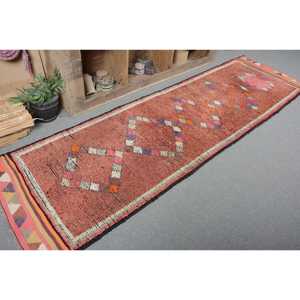 2.9x10.1 ft Vintage <b>Runner</b> Rug, <b>Red</b> Orange Turkish Floral Wool Rug - Product Image 5