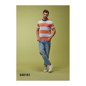 Maglieria italiana Magliette Casual da uomo a maniche corte girocollo a righe in filato tinto t-shirt da uomo Made in Italy - Product Image 1