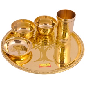 Juego de Thali de cobre grande indio Thali de cobre indio para beneficios de salud disponibles al por mayor juego de artículos de cena martillados tradicionales - Product Image 5