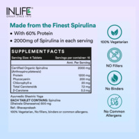 Comprimés de Spiruline 2000mg par Portion (Algues Spirulina Platensis) 60 Comprimés Végétariens Certifiés GMP Prendre 4 par Jour par Flacon