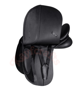 Sillín inglés de cuero engrasado negro, rollos de rodilla de velcro ajustables, asiento acolchado de piel de vaca suave con Panel fijo para montar a caballo - Product Image 2