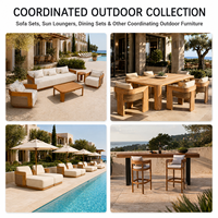 Ensemble de canapés de salon d'extérieur en teck et rotin PE de qualité professionnelle, imperméable, personnalisable OEM, pour hôtels et villas