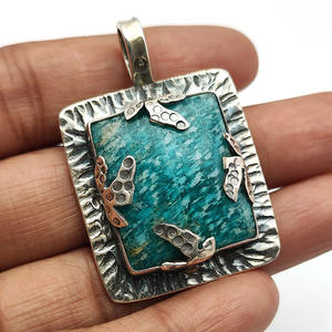 925 Plata sólida amazonita Natural 23x20mm rectángulo colgante de piedras preciosas 14,93 Gms aspecto antiguo colgante Unisex regalo de Navidad - Product Image 3
