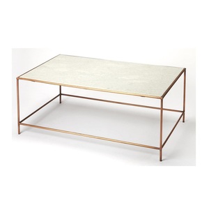 Table basse rectangulaire en marbre de luxe moderne dorée Tables basses avec dessus en marbre Nouveau design Mobilier de salon à armature en métal doré - Product Image 1
