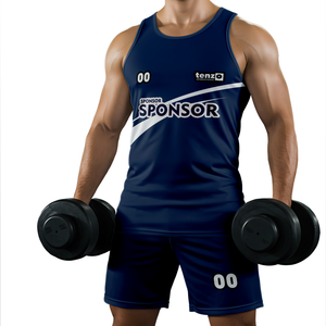 2025 Trending Men Gym Wear Set OEM ODM Camiseta sin mangas de secado rápido y pantalones cortos Ropa deportiva de dos piezas Conjunto de entrenamiento físico con logotipo personalizado - Product Image 2