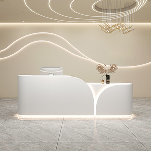 Modern Luxury Reception Desk White LED Light Front Counter Table <b>Office</b> Furniture Commercial Receptionist Desk 2m - Product Image 5