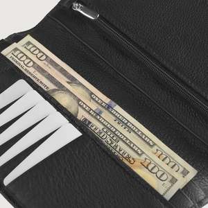 Cameron Lady's Short <b>Wallet</b> Genuine Black Leather Cowhide Lining Handmade RFID Feature Casual Style Logo Slim Open for Cash - Product Image 4