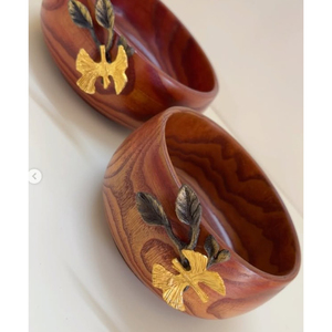 Qualité supérieure Bois de mangue Collations Salade Bol de service Fleur d'or Accent Poignée Écologique Hôtel Décor Au Meilleur Prix - Product Image 6