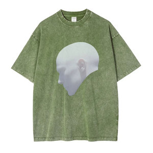 T-shirt en coton épais lavé en détresse avec motif d'illustration unique T-shirt en coton à manches courtes surdimensionné pour tenue décontractée - Product Image 1