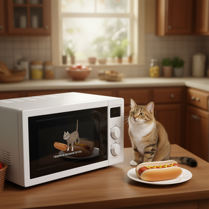 Camiseta con diseño de gato y hot dog calentado en microondas, regalo promocional para amantes de los gatos. - Product Image 1