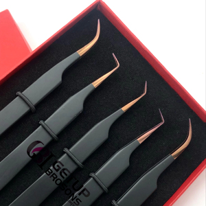 Vente en gros 45 degrés revêtement en poudre noire 90 degrés courbé or rose pointe extension de cils pince à épiler outils de beauté en acier inoxydable - Product Image 1