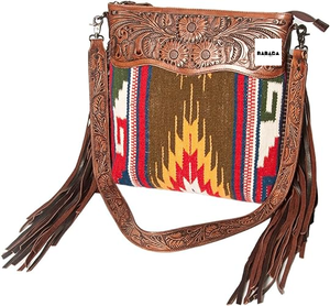 Western Aztec Tooled Leather Saddle Blanket Sling Monedero Venta caliente Mano Tooled Monedero Mujeres Mini Bolsos al por mayor - Product Image 2