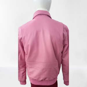 Light Weight Pink Leather <b>Jacket</b> Durable Casual Plain Windproof Pure Leather <b>Jacket</b> With Two Front Pockets. - Product Image 4
