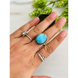 Eli Skeets Blue Ridge Turquoise Rose Gold Plated Sterling Silver <b>Adjustable</b> <b>Ring</b> Bezel Invisible Setting One Size Fits All Gift - Product Image 2