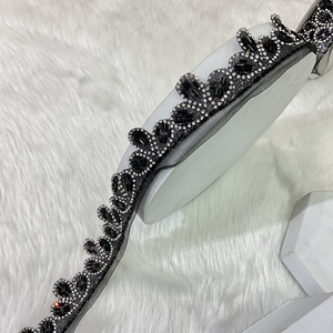 Jharkhand Mini Diamond Designer Lace Handmade Zari & Kasab Border Trim with Sparkling Stones, <b>Sequins</b> & Beads - Product Image 5