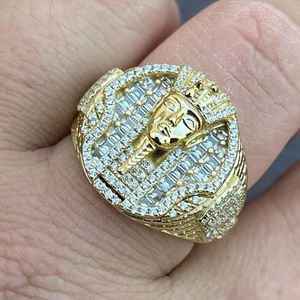 Bague Pharaon Égyptien Forme Unique Hiphop en Argent 925 Plaqué Or avec Diamants et Pierres Précieuses Sertis Pavé Luxe Unisexe - Product Image 6