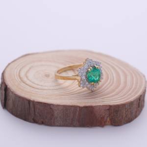 IGI Certified Round Cut Emerald Sunburst Halo Diamond <b>Ring</b> in 14K Yellow / White & Rose Gold - Product Image 6