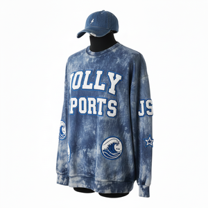 Sweat-shirt pour femmes Sun Fade en molleton doux en coton mélangé GSM Indigo Sun Fade Broderie personnalisée Patch Basics pour femmes - Product Image 4