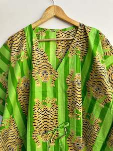 Tigre verde, vestido caftán de algodón estampado para mujer, vestido caftán largo de verano, vestido caftán indio, vestido con cubierta de Bikini - Product Image 3