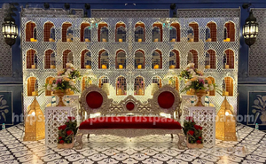 Escenario de eventos de boda Paneles de fibra dorada Decoración asiática musulmana Walima Tendencia personalizada Kenia DST Exportaciones Fabricante EE. UU. - Product Image 4