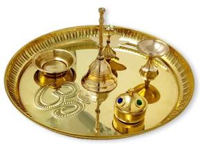 Latest Design Gold Brass Pooja thali Set 8 Inch Puja Thali Decorative for Diwali <b>Home</b> <b>Temple</b> Office Wedding Gift Items - Product Image 2