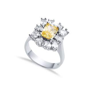 แหวนหินสี่เหลี่ยม Citrine CZ แบบตุรกีทำด้วยมือเครื่องประดับเงินสเตอร์ลิงสำหรับ925 - Product Image 1