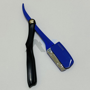 Navaja de Afeitar Profesional de Primera Calidad, Estilo Pinza, Mango Plegable de Plástico Negro, Afeitadora Manual de Acero Inoxidable Morado - Product Image 1