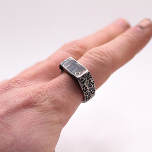 Handmade 925 Sterling Silver Vintage Oval Cut Lab Grown Diamond Certified <b>Ring</b> Black Rhodium Plated Textured Organic Unisex Band - Product Image 6