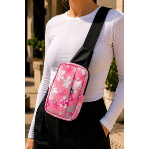 Bolso Bandolera con Cremallera y Estampado Rosa Polvoriento, Accesorio de Moda Elegante - Product Image 1