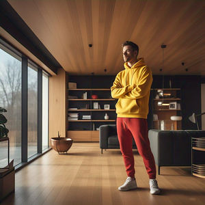 ชุดวอร์มสองชิ้นแบบสวมหัวมีฮู้ดสำหรับผู้ชายชุดวอร์มแบบสวมหัวสำหรับวิ่งออกกำลังกายสไตล์สตรีทสีพื้น - Product Image 4