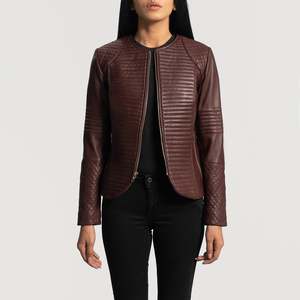Cuero de vaca reversible personalizado # # # # Chaqueta Acolchada de Piel de Oveja Color Granate # # # # Ropa de Otoño - Product Image 3
